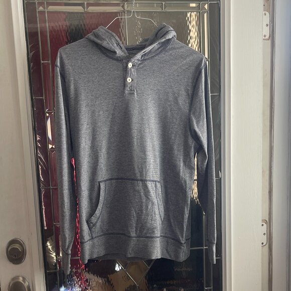 Old Navy Tops - Old Navy Women’s Sz Large Blue White Striped Long Sleeve T Shirt Hoodie Pocket